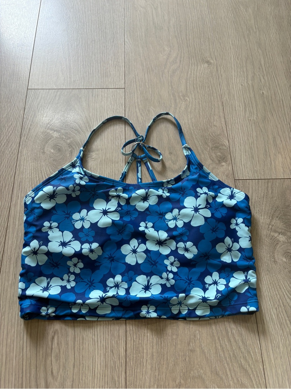 Blue Floral Tie-Back Crop Tank Top - Women's
